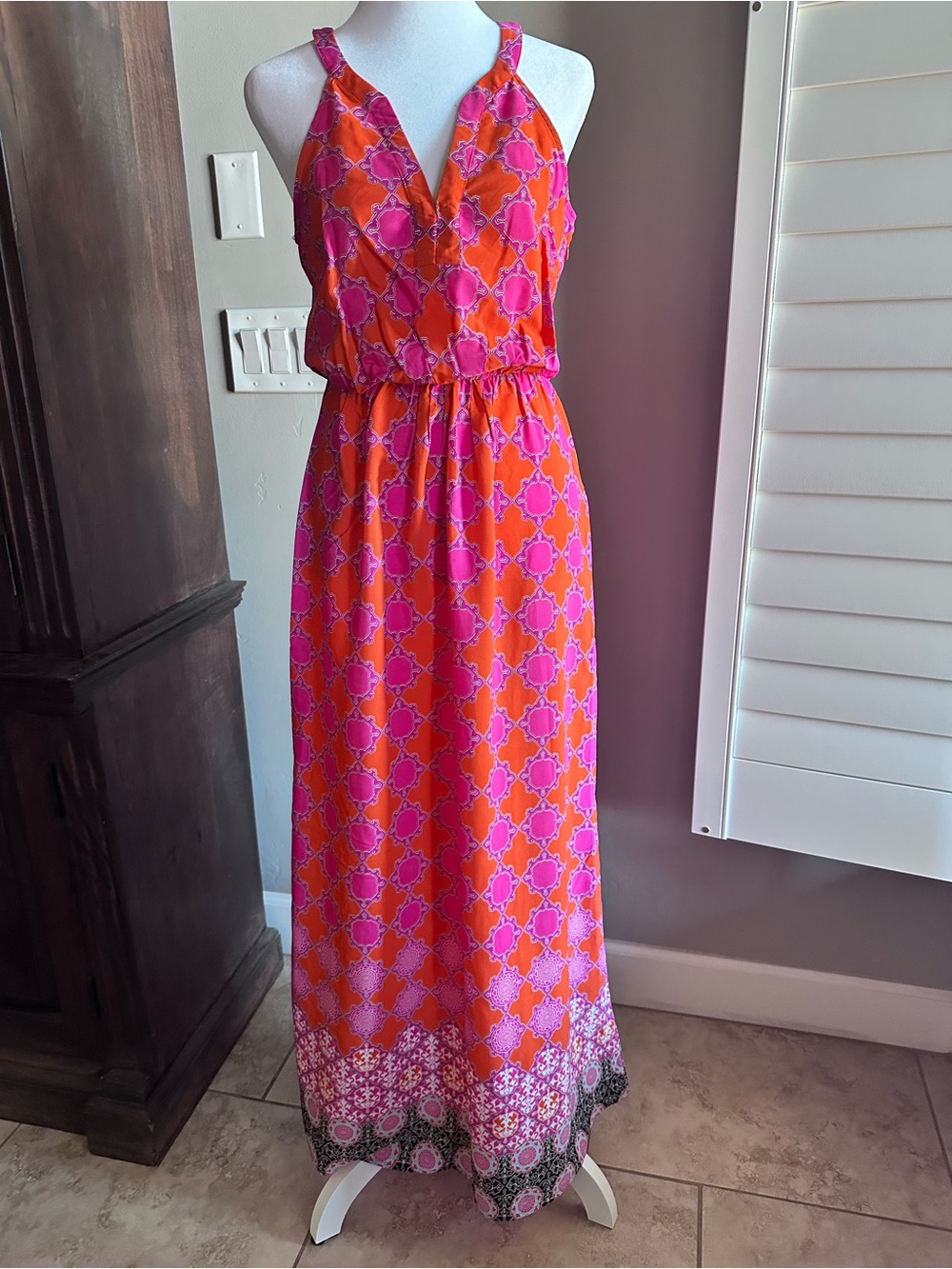 Banana Republic Pink and Orange Halter Dress Size 2